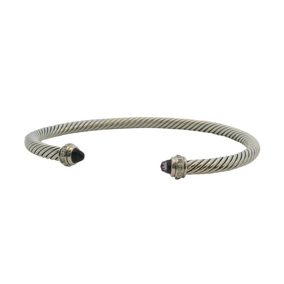 David Yurman 925 Sterling Classic 4mm Cable Bracelet Amethyst Diamonds - Picture 12 of 12